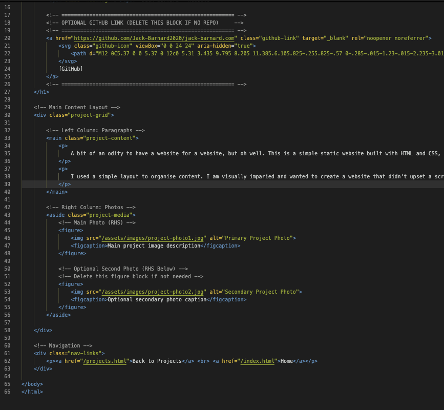 Photo of the html source code for this page of the website